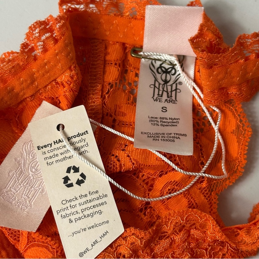 HAH x Free People Lace Chi bralittle Orange Boho Festival Bralette Size S NWT - Picture 6 of 8